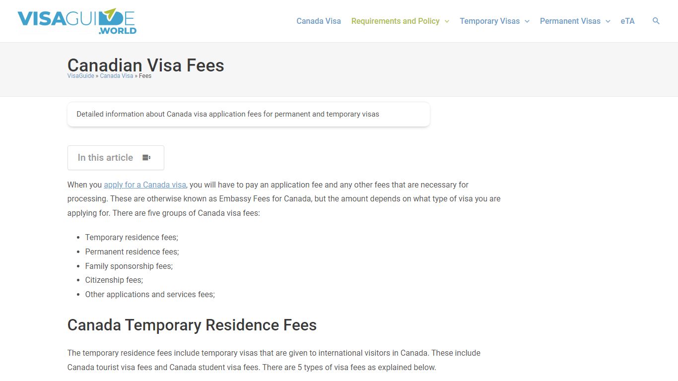 Canadian Visa Fee - How Much Does it Cost to Apply for a Canada Visa?