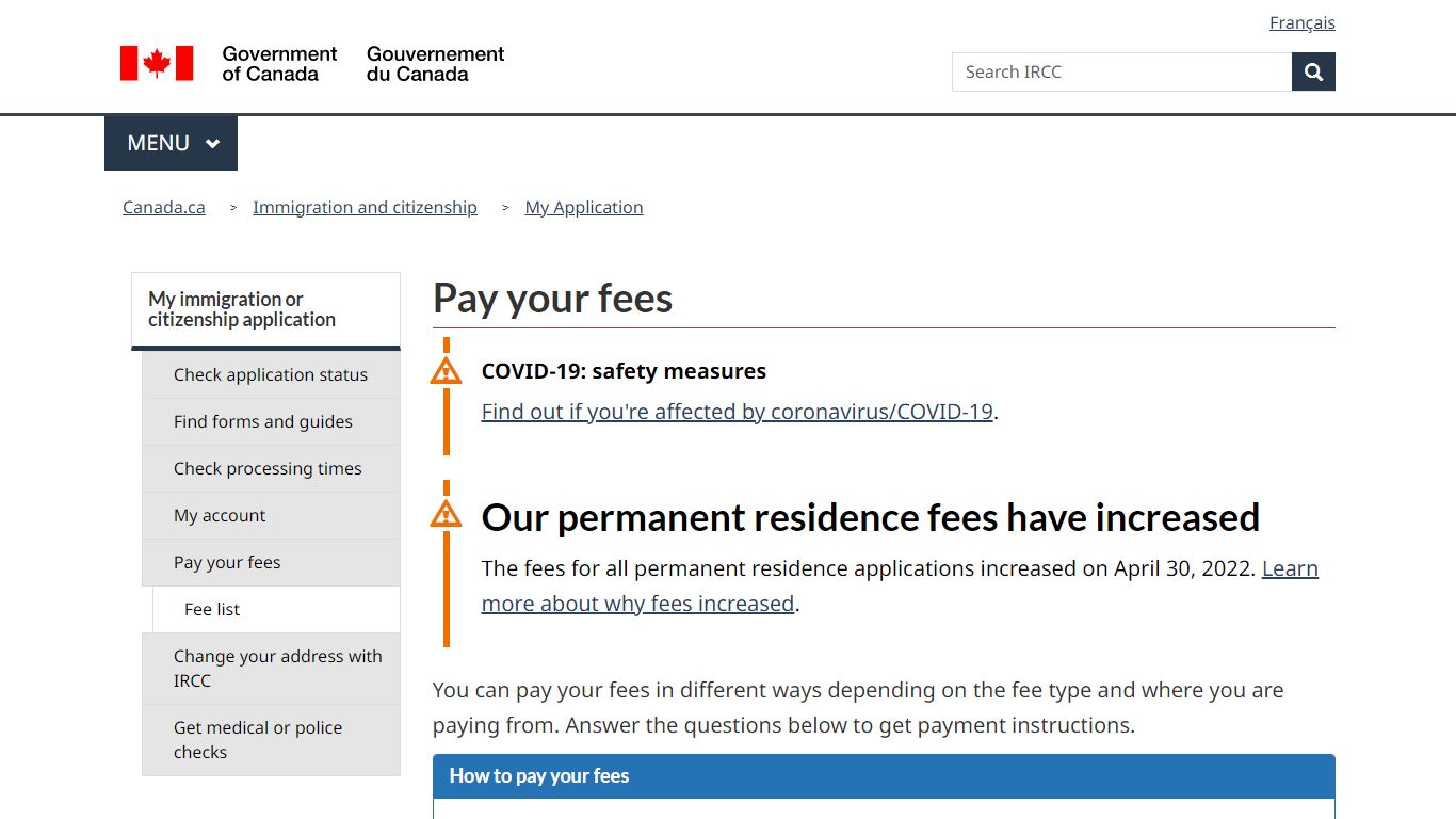 Pay your fees – Immigration and citizenship