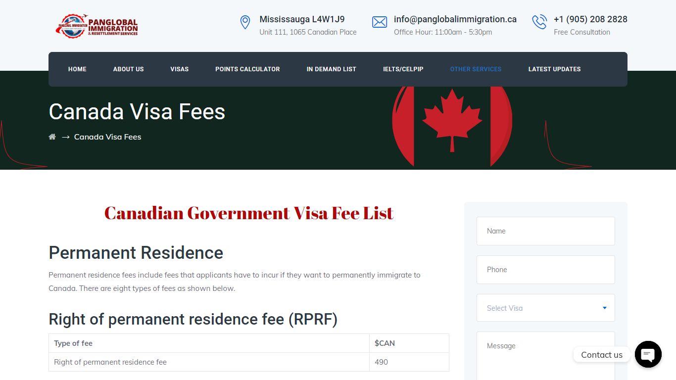 Canada Visa Fees - PAN Global Immigration